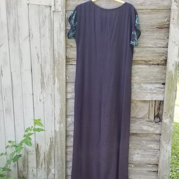 Boho Embroidery Black Maxi Hippie Dress - Picture 4 of 7